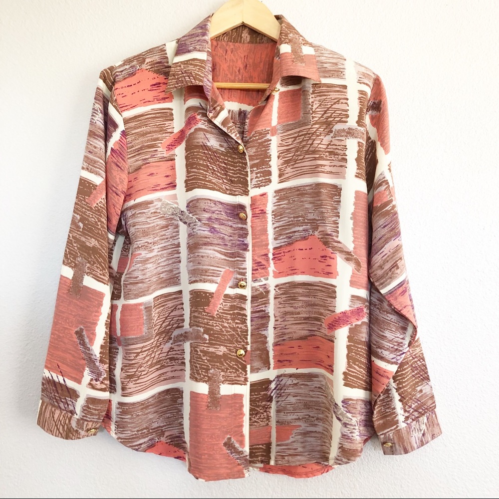 Vintage 90s Blush Pink Patchwork Patterned Top - image 1
